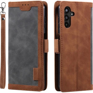 Seashell Digital Samsung Galaxy S23 Fe Stand Cüzdan Flip Kapak Pu Deri Retro Kılıfı Bilekle Renk Ekleme Kabuğu Strap-Grey (Yurt Dışından)