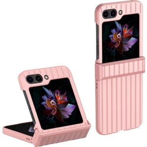 Seashell Digital Samsung Galaxy Z Flip5 Için 5g Şok Geçirmez Kasa Çizgili Tasarım Telefon Kasası Anti-Fall Sert Pc Kapak-Pembe (Yurt Dışından)