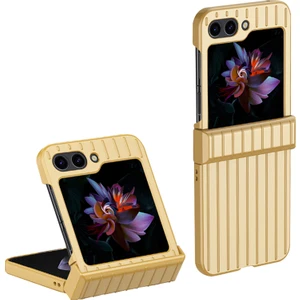 Seashell Digital Samsung Galaxy Z Flip5 Için 5g Şok Geçirmez Kasa Çizgili Tasarım Telefon Kasası Anti-Fall Sert Pc Kapak Şampiyonu Altın (Yurt Dışından)