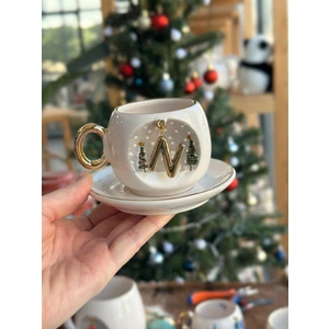Bsk Ceramics Handmade Harfli Seramik Çay Kahve Fincan Yılbaşı Kardan Adam Çam Ağacı Kupa Hediye N
