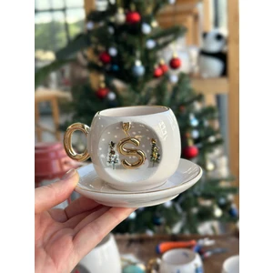 Bsk Ceramics Handmade Harfli Seramik Çay Kahve Fincan Yılbaşı Hediye Kupa Kardan Adam Çam Ağacı S
