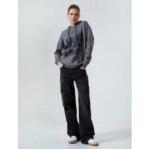 Kapşonlu Sweatshirt Baskılı Uzun Kollu