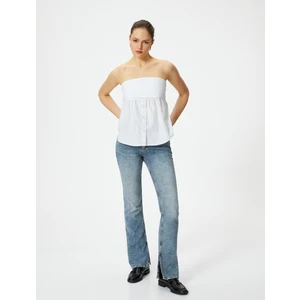 Ispanyol Paça Kot Pantolon Yırtmaç Detaylı Dar Kesim Yüksek Bel - Victoria Slim Jeans