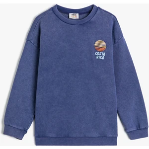 Sweatshirt Uzun Kollu Bisiklet Yaka Işlemeli Pamuklu