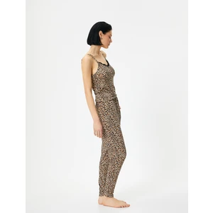 Leopar Desenli Pijama Altı Beli Bağcıklı Cepli