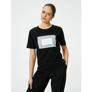 Baskılı Tişört Bisiklet Yaka Kısa Kollu Pamuklu