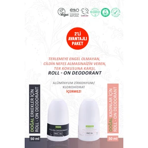 %100 Doğal Roll-on Kadın & Erkek Deodorant Lekesiz 50 ml 2'li Set