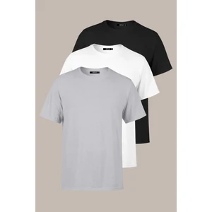 Erkek Çok Renkli T- Shirt Regular Fit Rahat Kesim Bisiklet Yaka 3'lü Basic Tişört Paketi