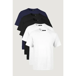 Erkek Çok Renkli T- Shirt Regular Fit Rahat Kesim Bisiklet Yaka 5'li Basic Tişört Paketi