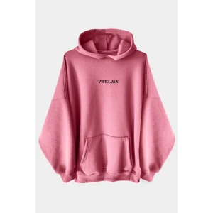 Pembe Kalın Içi Polarlı Oversize Kapüşonlu Hoodie Sweatshirt