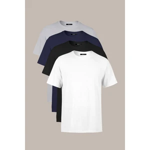 Erkek Çok Renkli T- Shirt Regular Fit Rahat Kesim Bisiklet Yaka 4'lü Basic Tişört Paketi