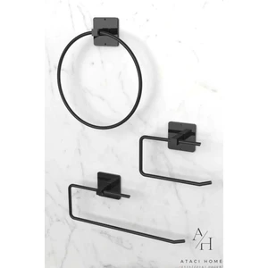 Atacı Home Yapışkanlı Siyah Rulo Havluluk Wc Kağıtlık ve Çember Havluluk Banyo Mutfak 3'lü Set