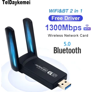 Pc Için Çift Anten Bt5.0 Wifi 2'si Bir Arada Çift Bantlı AC1300MBPS Usb3.0 Wifi Adaptörü