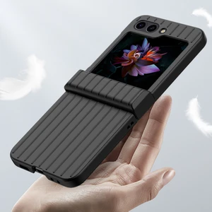 Seashell Digital Samsung Galaxy Z Flip5 Için 5g 5g Şok Geçirmez Kılıf Çizgili Tasarım Telefon Kılıf Anti-Fall Sabit Pc Kapak Kırmızısı (Yurt Dışından)
