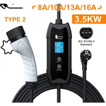 Feyree Ev Prizi Elektrikli Araç Şarj Cihazı - 3.5 Kw - Tip 2 - Taşınabilir - Çanta Hediyeli -
