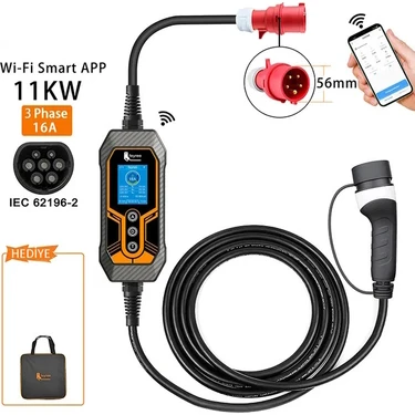 Feyree 16A 3 Faz Tip 2 Şarj Kablosu 11KW Wıfı-App Özellikli 5m Ev Şarj Cihazı Elektrikli Araç Şarj
