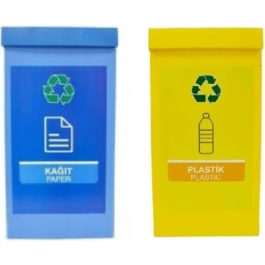 Özekim Geri Dönüşüm Kutusu Mavi Kağıt ve Sarı Plastik Atıklar İçin 70 Litre