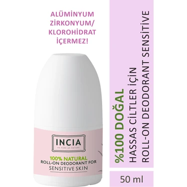 INCIA %100 Doğal Roll On Deodorant Hassas Ciltler İçin Ter Kokusu Önleyici Lekesiz 50