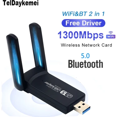 Megamus  Pc Için Çift Anten Bt5.0 Wifi 2'si Bir Arada Çift Bantlı AC1300MBPS Usb3.0 Wifi