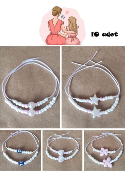 10 Adet Ip Bileklik - Anne Kız Bileklik Seti Beyaz