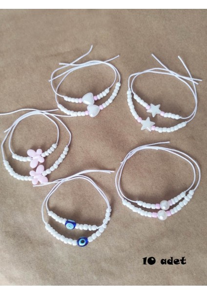 10 Adet Ip Bileklik - Anne Kız Bileklik Seti Beyaz modelleri