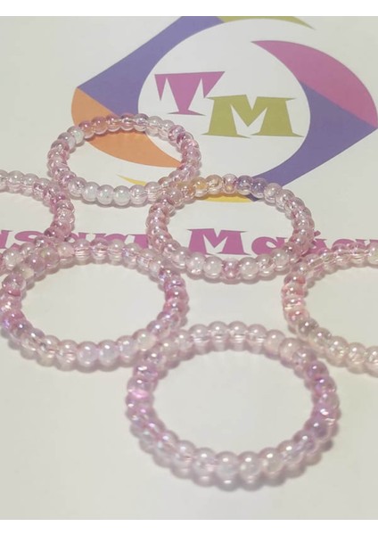 12 Adet Pembe Şeffaf Boncuklu Peçete Yüzüğü Halkası - Halka 4 cm