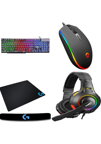 KB-X88 Snopy Gametıme Aydınlatmalı Klavye Mouse Kulaklık Logitech Klavye + Pad Mouse Pad Set