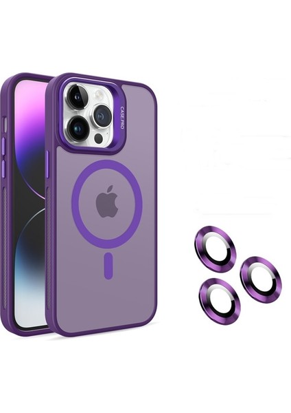 Apple iPhone 14 Pro Max Kılıf Magsafe Sert Mika Standlı + Lens Koruyucu