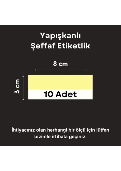 10 Adet Şeffaf Etiket Pvc Yapışkanlı Etiketlik 8x3 cm Raf Etiket Cebi Yapışkanlı Şeffaf Ürün Etiketliği isimlik Ürünlerin Altına Yapıştırmalı Etiketlik