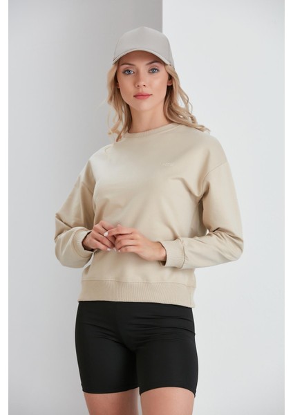 Bisiklet Yaka Iki Iplik Basic Sweatshirt Bej