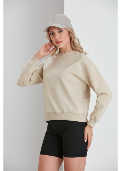 Bisiklet Yaka Iki Iplik Basic Sweatshirt Bej