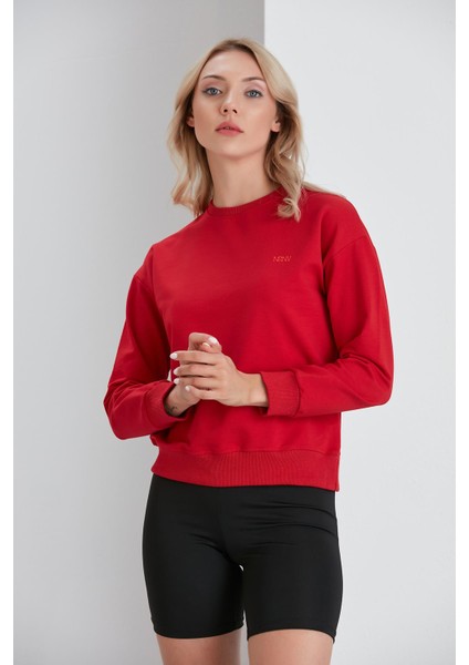 Bisiklet Yaka Iki Iplik Basic Sweatshirt Kırmızı