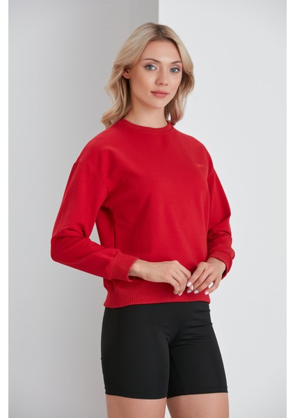 Bisiklet Yaka Iki Iplik Basic Sweatshirt Kırmızı