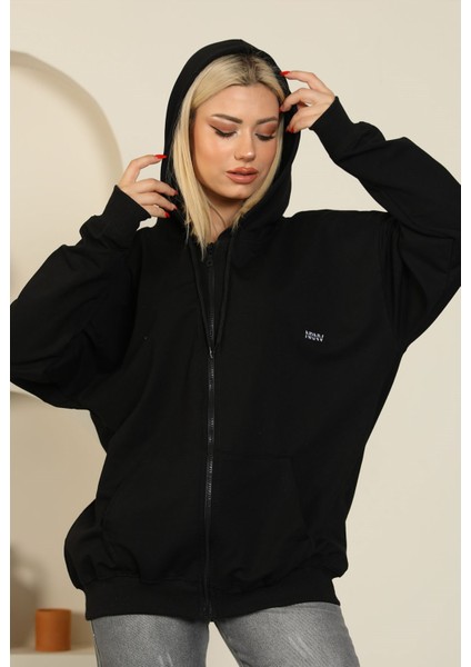 Oversize Model Fermuarlı Sweatshirt Siyah fiyatları