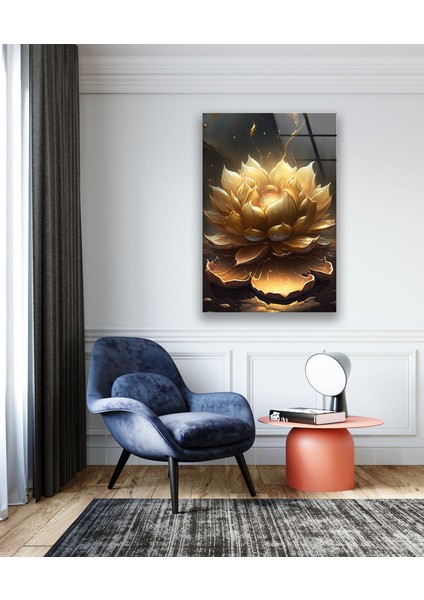 Altın Lotus Çiçeği Temperli Cam Duvar Tablosu modelleri