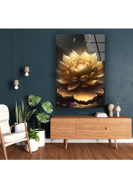 Altın Lotus Çiçeği Temperli Cam Duvar Tablosu indirimleri