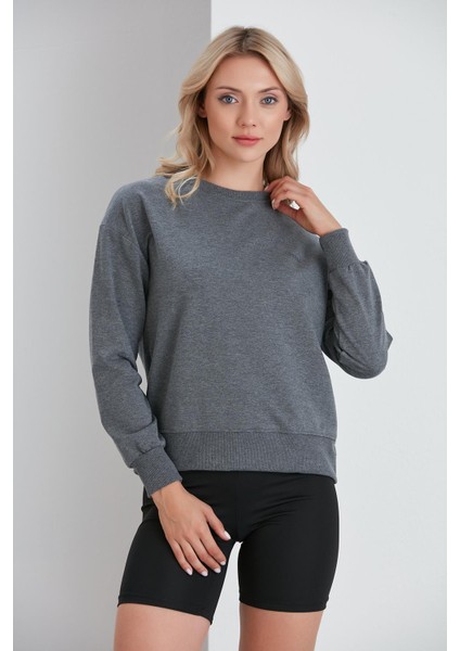 Bisiklet Yaka Iki Iplik Basic Sweatshirt Antrasit