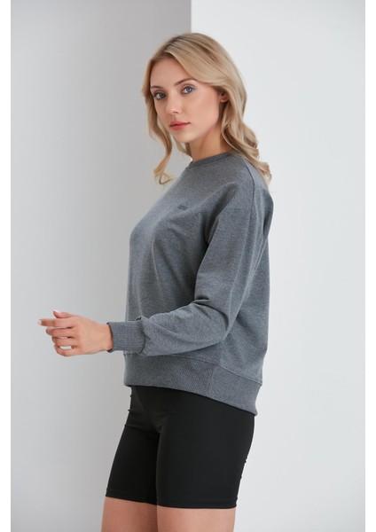 Bisiklet Yaka Iki Iplik Basic Sweatshirt Antrasit