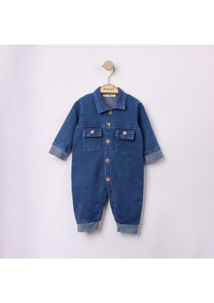 Necixs Çift Cepli Düğmeli Erkek Bebek Kot Tulum