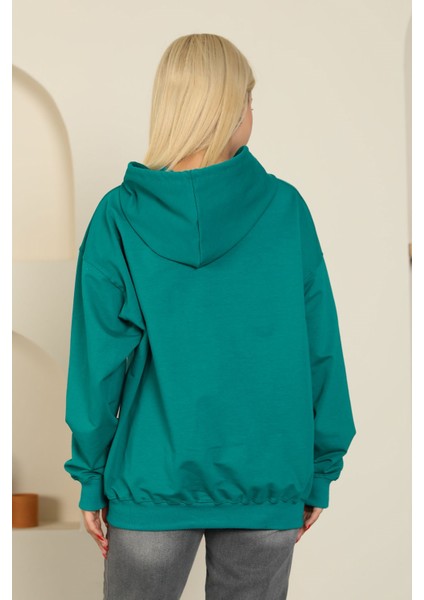 Oversize Model Fermuarlı Sweatshirt Yeşil