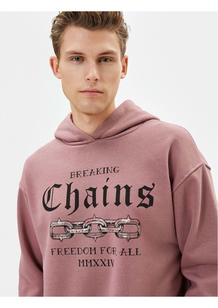 Kapşonlu Sweatshirt Slogan Baskılı Uzun Kollu - Koton - 4SAM70089MK - Pembe - S modelleri