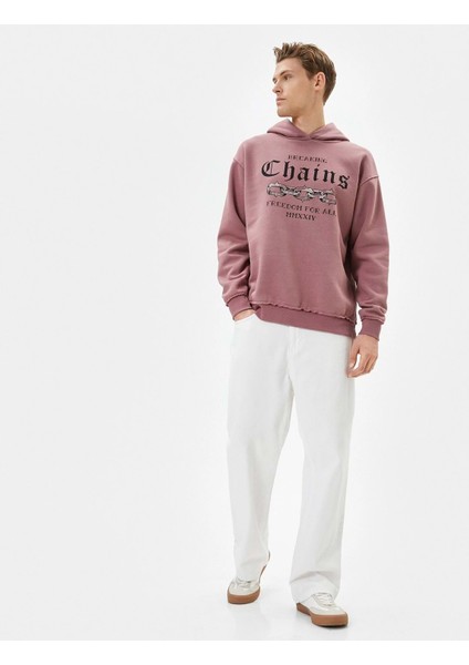 Kapşonlu Sweatshirt Slogan Baskılı Uzun Kollu - Koton - 4SAM70089MK - Pembe - S fırsatları