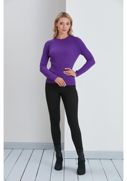 Bisiklet Yaka Ince Fitilli Kazak Mor fiyatları