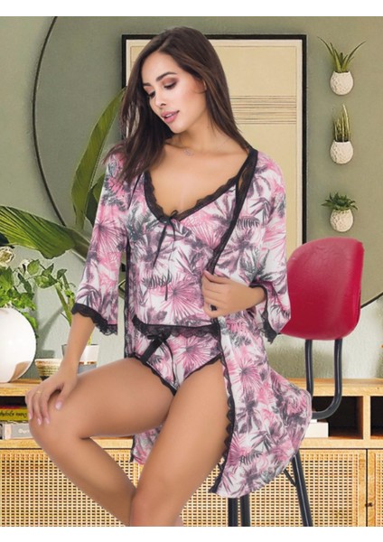 Seksi Pijama Saten 3'lü Pijama Gecelik Alt Üst Takımı, Saten Sabahlık Takımı, Kadın Seksi Giyim fırsatları