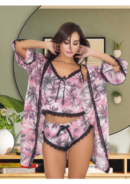 Seksi Pijama Saten 3'lü Pijama Gecelik Alt Üst Takımı, Saten Sabahlık Takımı, Kadın Seksi Giyim modelleri
