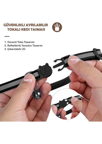 Kedi Tasması Airtag Yuvalı Kilitli Güvenlik Aparatı Airtag Kılıfı ve Zil Boyun Tasması Gps