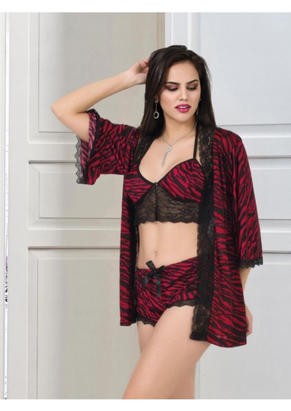 Seksi Pijama Saten 3'lü Pijama Gecelik Alt Üst Takımı, Saten Sabahlık Takımı, Kadın Seksi Giyim modelleri