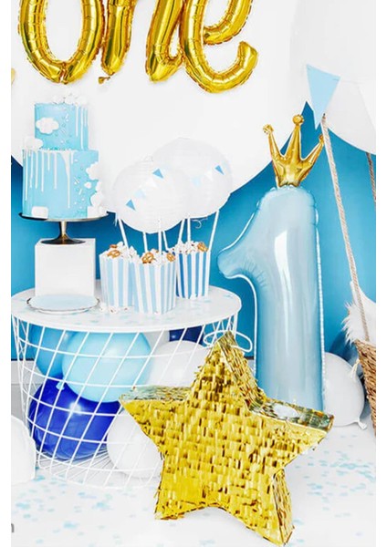 Taçlı 1 Rakam Folyo Balon 1 Yaş Balonu Gold Taçlı Mavi 90CM modelleri