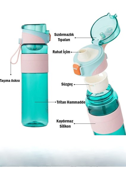 Tkk 700ML Pipetsiz Taşıma Askılı Süzgeçli Kilitlenebilir Kapak Su Matarası modelleri