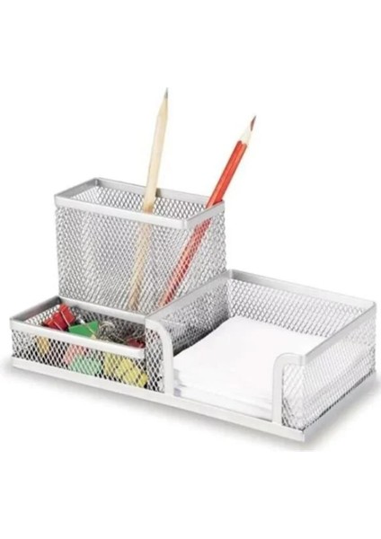 Metal Masa Seti 3 Gözlü Organizer Gümüş